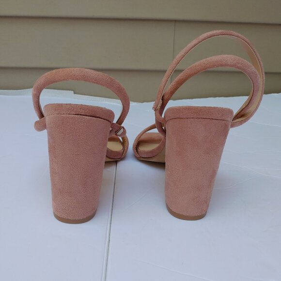 Rouge Helium Pink Block Heels Open-Toe Velvet Slip-on Straps - Picture 7 of 11